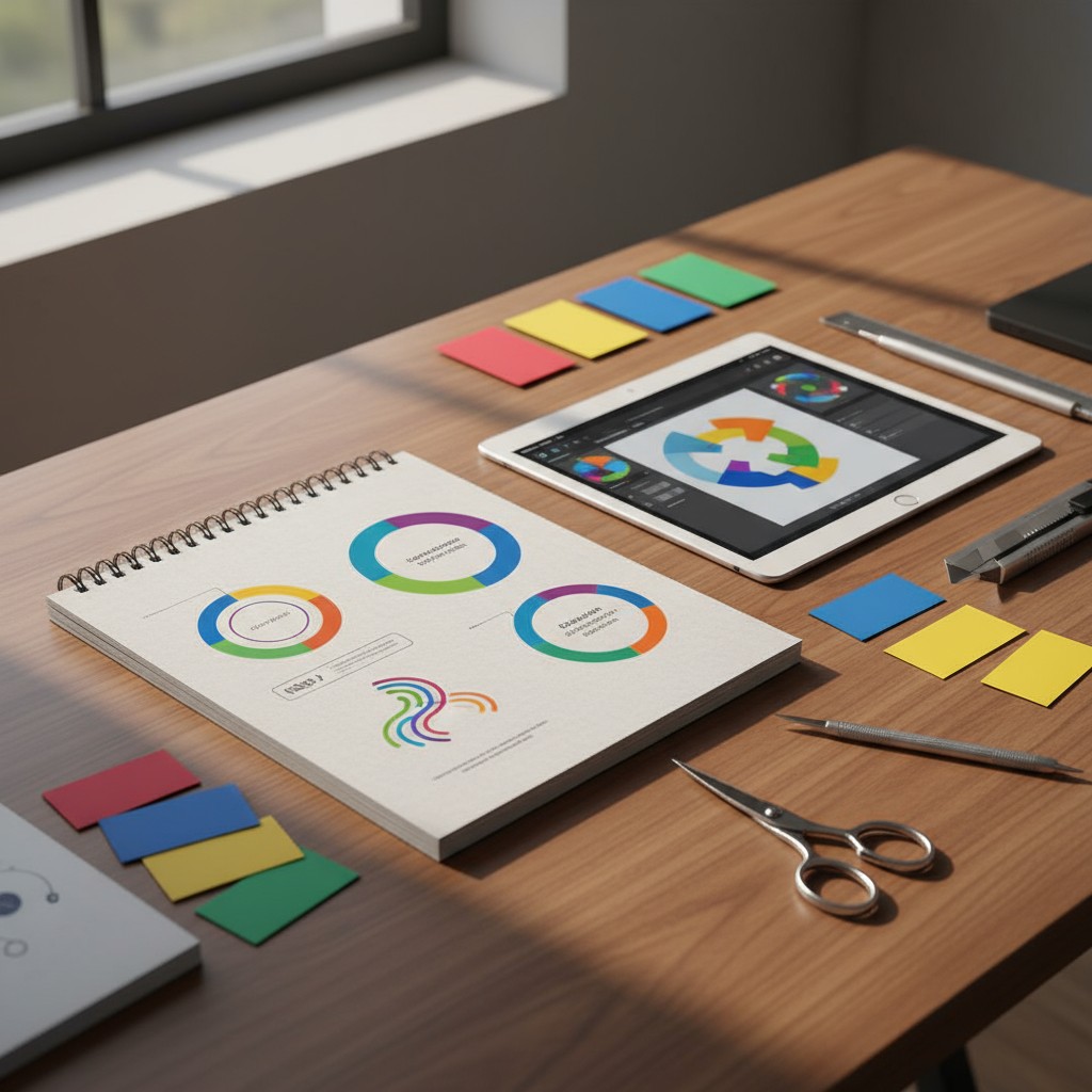 Picture of an office desk with various office tools.